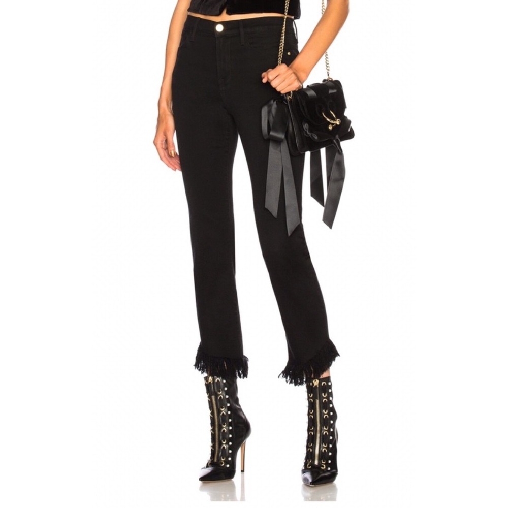 Frame black fringe jeans